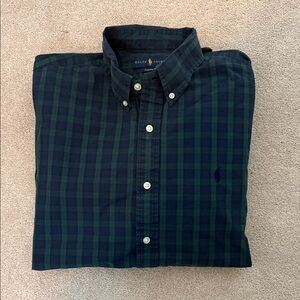 Ralph Lauren Men's Dark Plaid Button-Down Shirt- Large